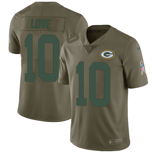 Nike Packers #10 Jordan Love Olive Youth Stitched NFL Limited 2017 Salute To Service Jersey
